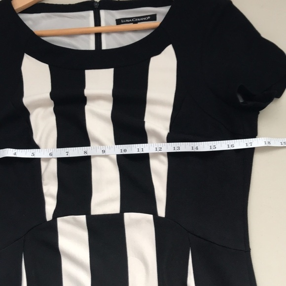 Luisa Cerano cap sleeve black white knee length career dress size 8 - Picture 7 of 10
